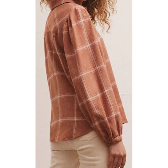 Z‎ Supply Overland Plaid Blouse In Brown Womens Large Evereve New - Picture 8 of 10